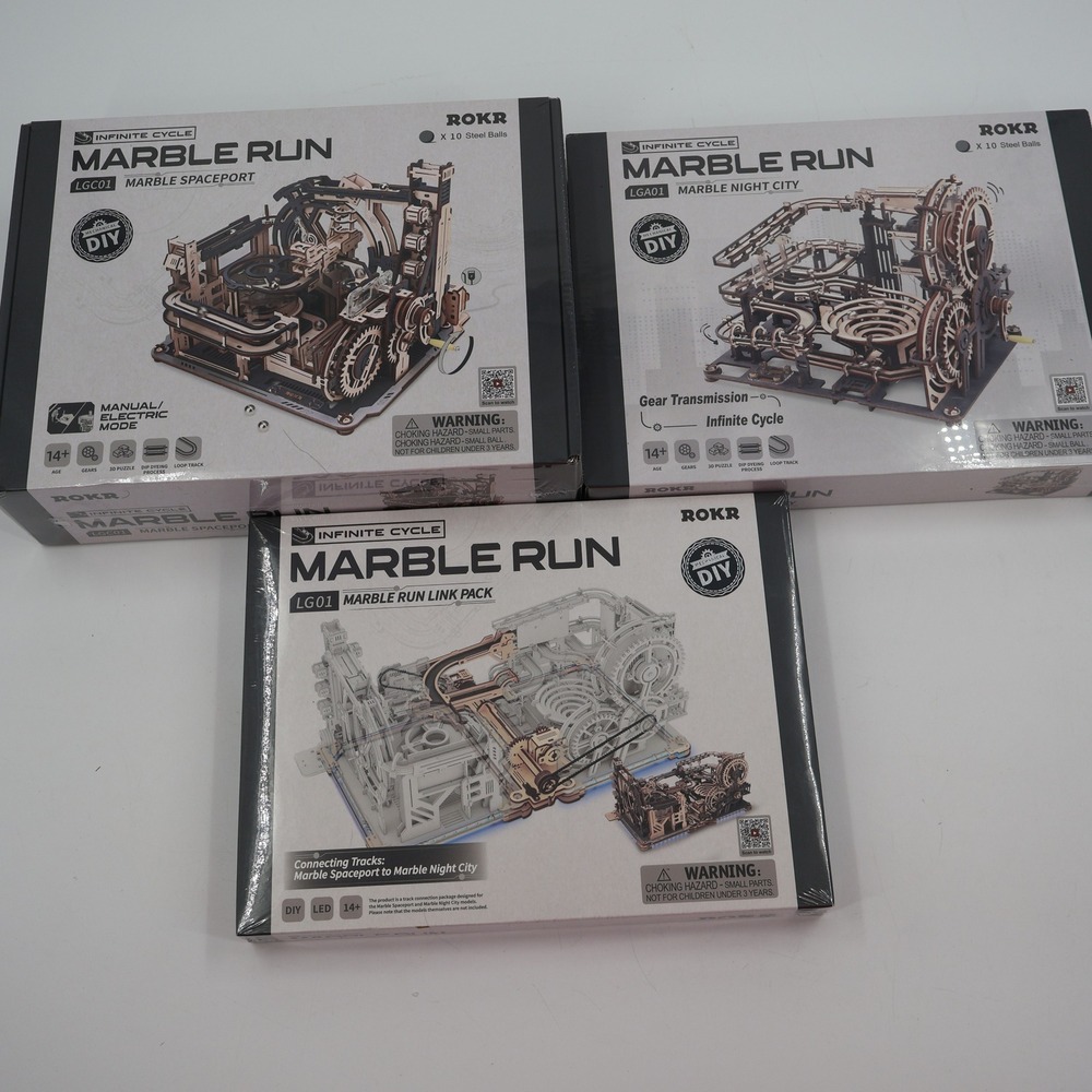 ROKR Marble Run Set 3-in-1 Spaceport Night City Link Pack Wood 3D Puzzle NEW